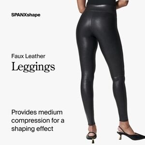 SPANX - Shiny Black High-Waist Faux Leather Leggings - XL PETITE , LIKE NEW